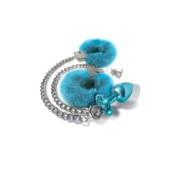 Nixie Metal Butt Plug and Furry Handcuff Set Blue Nixie Metal Butt Plug and Furry Handcuff Set Blue