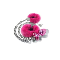 Nixie Metal Butt Plug and Furry Handcuff Set Pink Nixie Metal Butt Plug and Furry Handcuff Set Pink