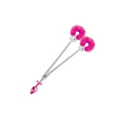 Nixie Metal Butt Plug and Furry Handcuff Set Pink Nixie Metal Butt Plug and Furry Handcuff Set Pink