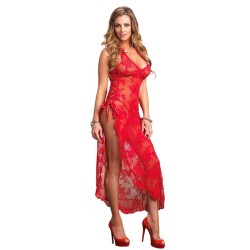 Leg Avenue 2 Piece Rose Lace Long Dress With Lace Side Red Leg Avenue 2 Piece Rose Lace Long Dress With Lace Side Red