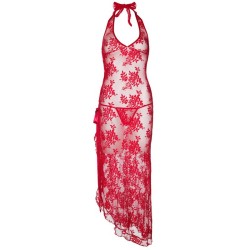 Leg Avenue 2 Piece Rose Lace Long Dress With Lace Side Red Leg Avenue 2 Piece Rose Lace Long Dress With Lace Side Red