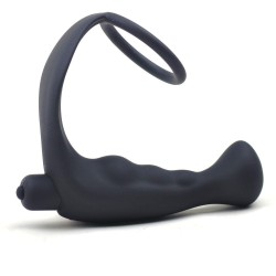 Black Silicone Anal Plug Vibrator with Cock Ring Black Silicone Anal Plug Vibrator with Cock Ring
