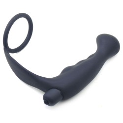 Black Silicone Anal Plug Vibrator with Cock Ring Black Silicone Anal Plug Vibrator with Cock Ring