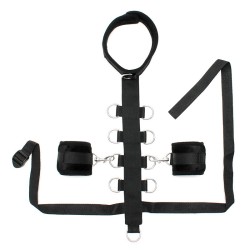 Black Padded Collar With Restraint Line And Cuffs Black Padded Collar With Restraint Line And Cuffs