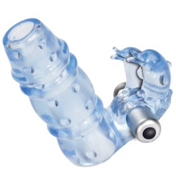 3 Way Double Dolphin Blue Penis Sleeve With Vibrating Bullet 3 Way Double Dolphin Blue Penis Sleeve With Vibrating Bullet