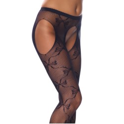 Crotchless Black Fishnet Lace Detail Tights Crotchless Black Fishnet Lace Detail Tights