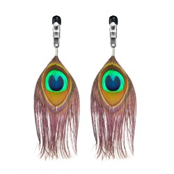 Nipple Clamps With Peacock Feather Trim Nipple Clamps With Peacock Feather Trim